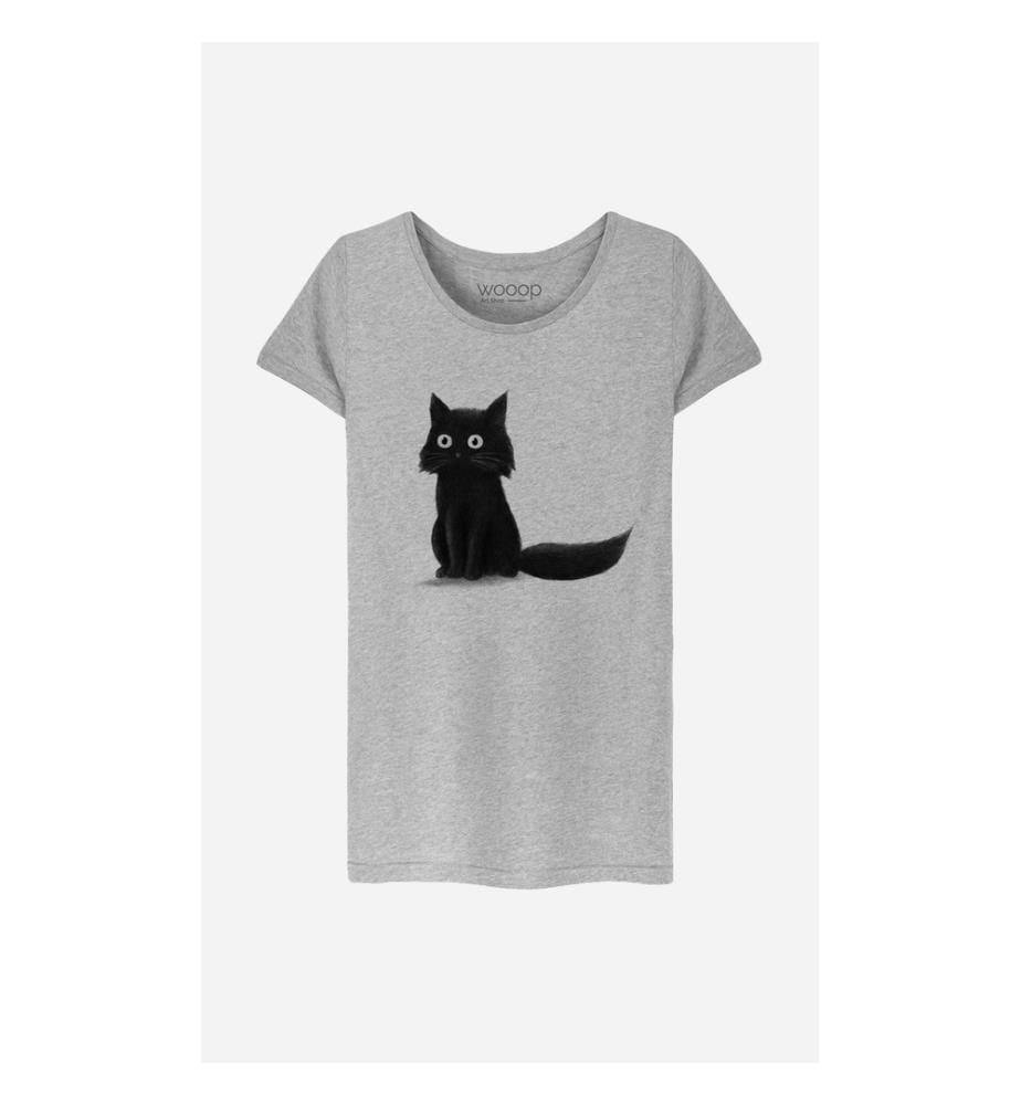 Sitting Cat T-Shirt - Grau meliert