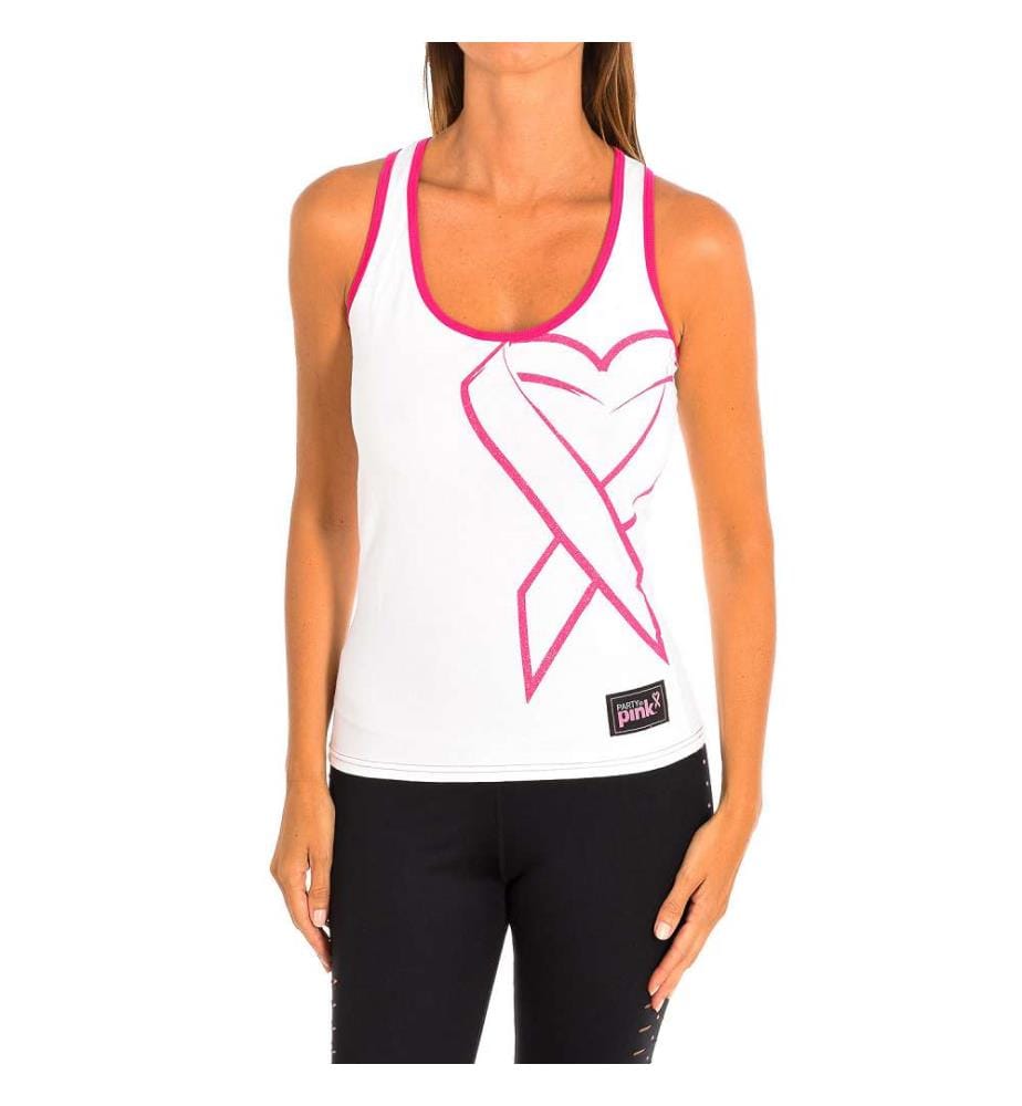 T-Shirt sans manches à col rond A0P00124 - Blanc et Fuchsia