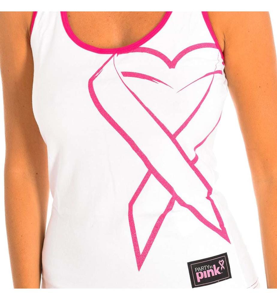 T-Shirt sans manches à col rond A0P00124 - Blanc et Fuchsia
