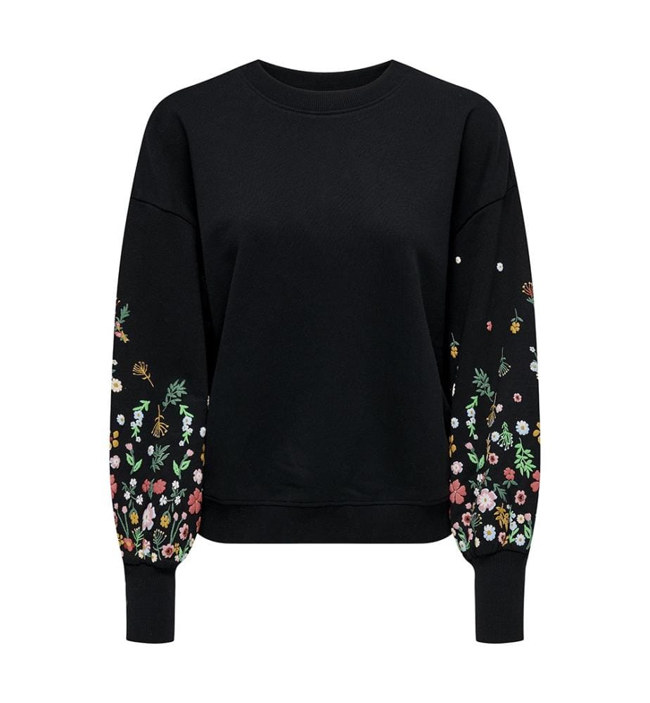 Sweatshirt - Black Sleeve Flower