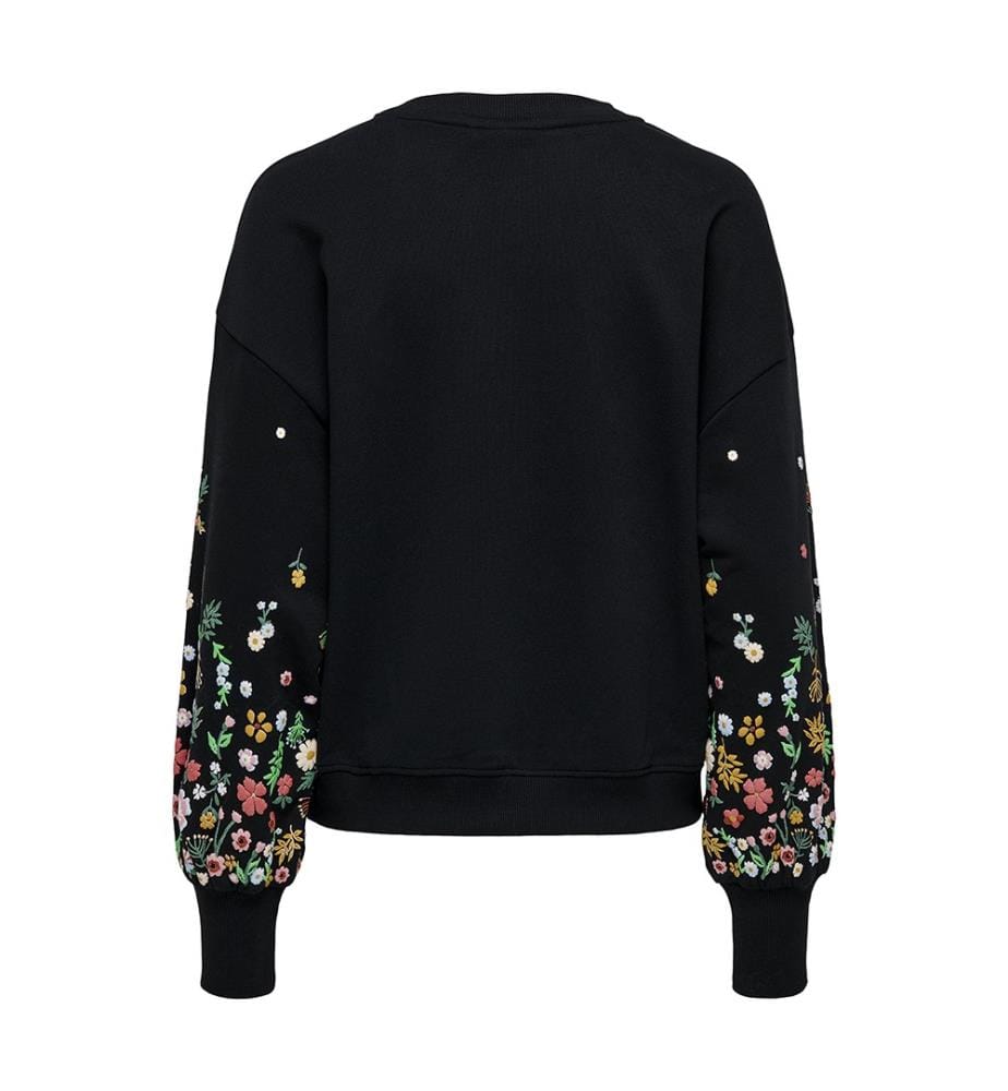 Sweatshirt - Black Sleeve Flower