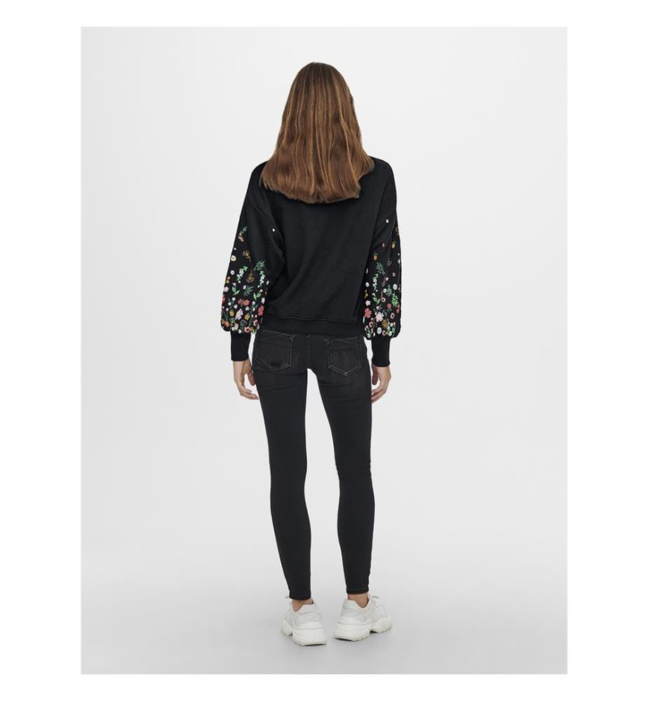 Sweatshirt - Black Sleeve Flower