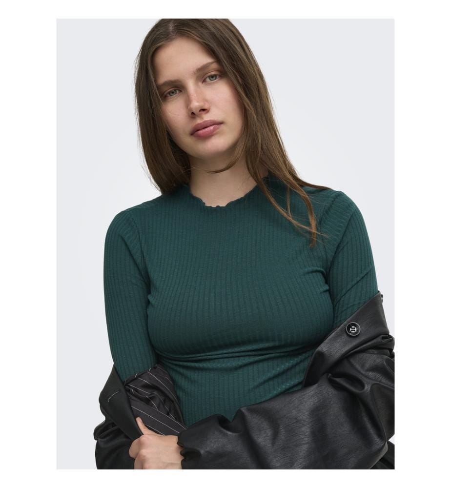 Dünner Langarmpullover aus Strick – Zederngrün