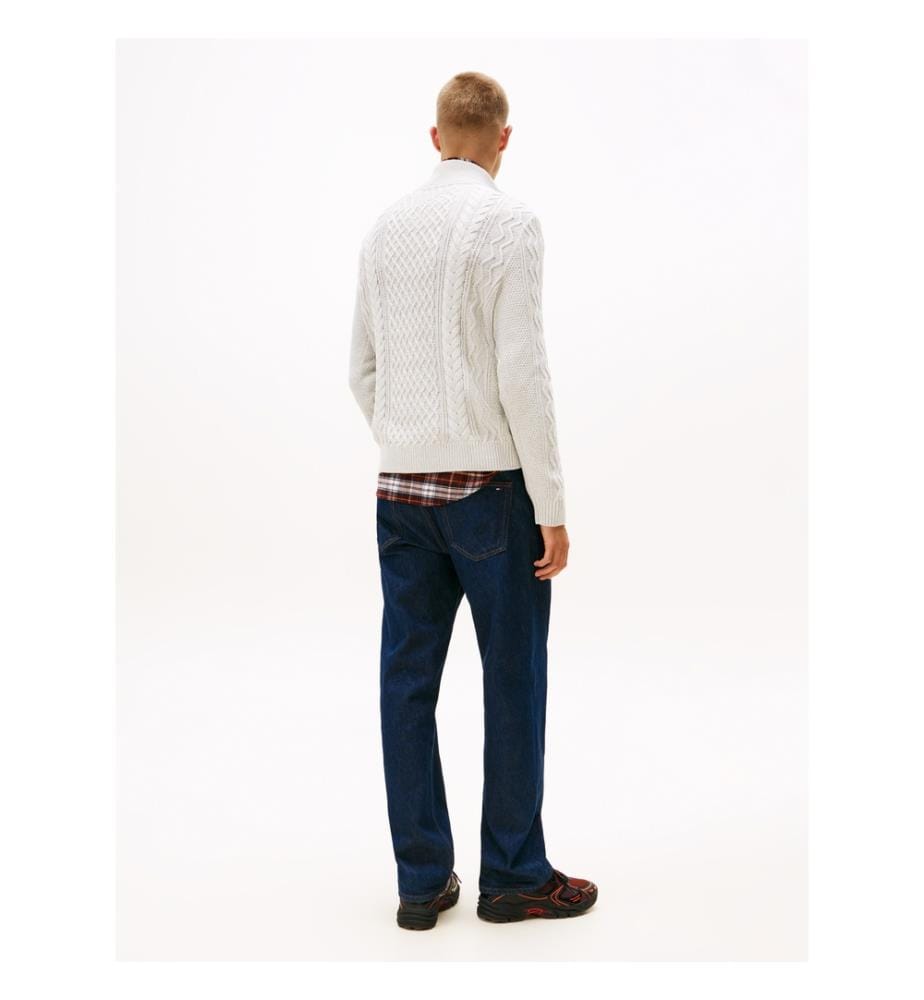 Pull Slim À Col Zippé En Maille Torsadée - Gris Clair