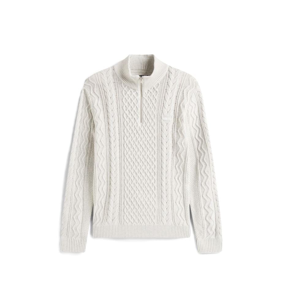 Pull Slim À Col Zippé En Maille Torsadée - Gris Clair