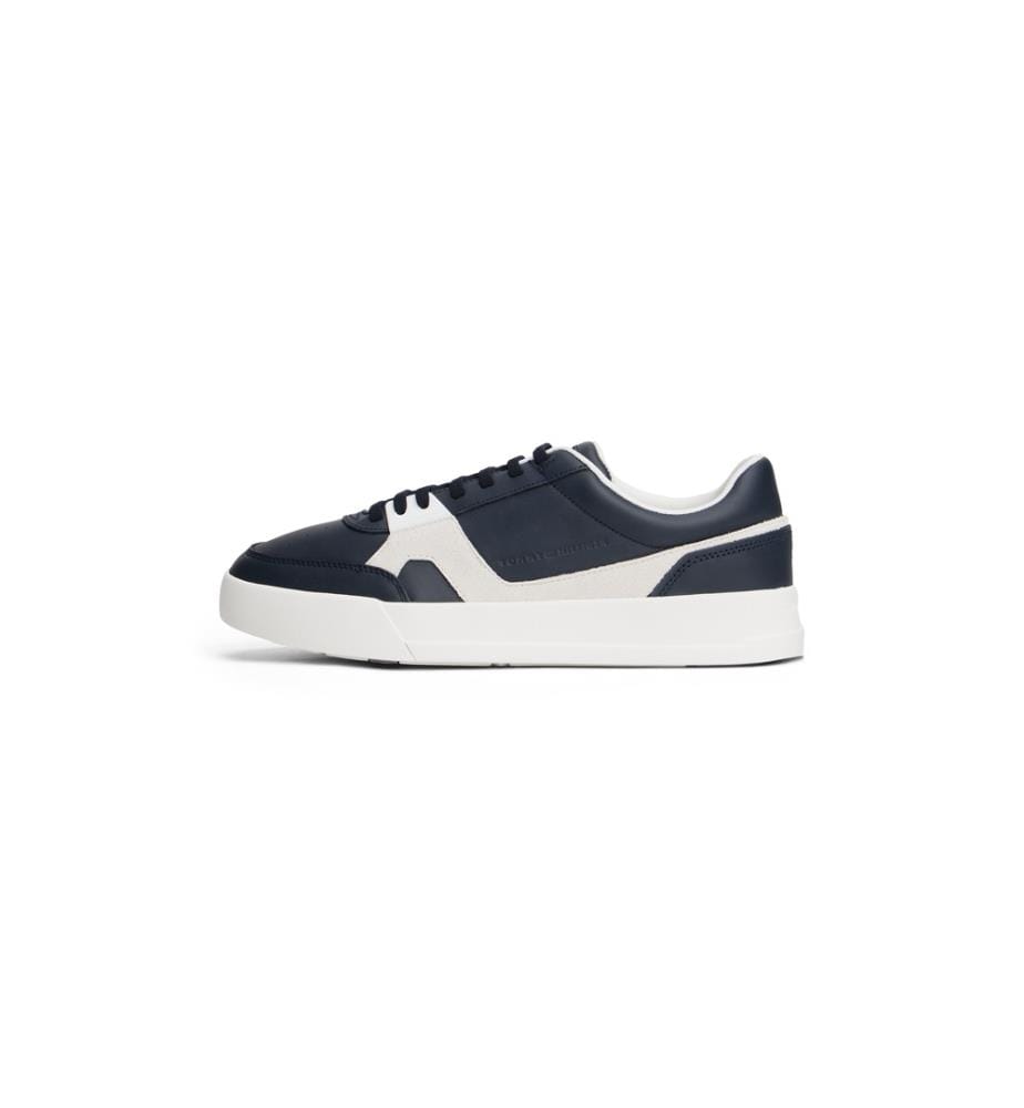 Niedrige kurze Sneakers aus Leder mit gemischten Texturen - Marine