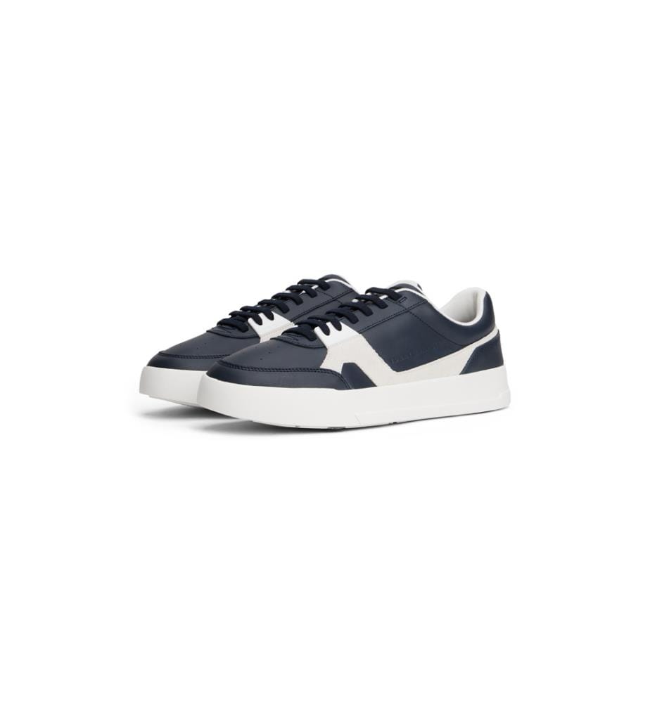 Niedrige kurze Sneakers aus Leder mit gemischten Texturen - Marine