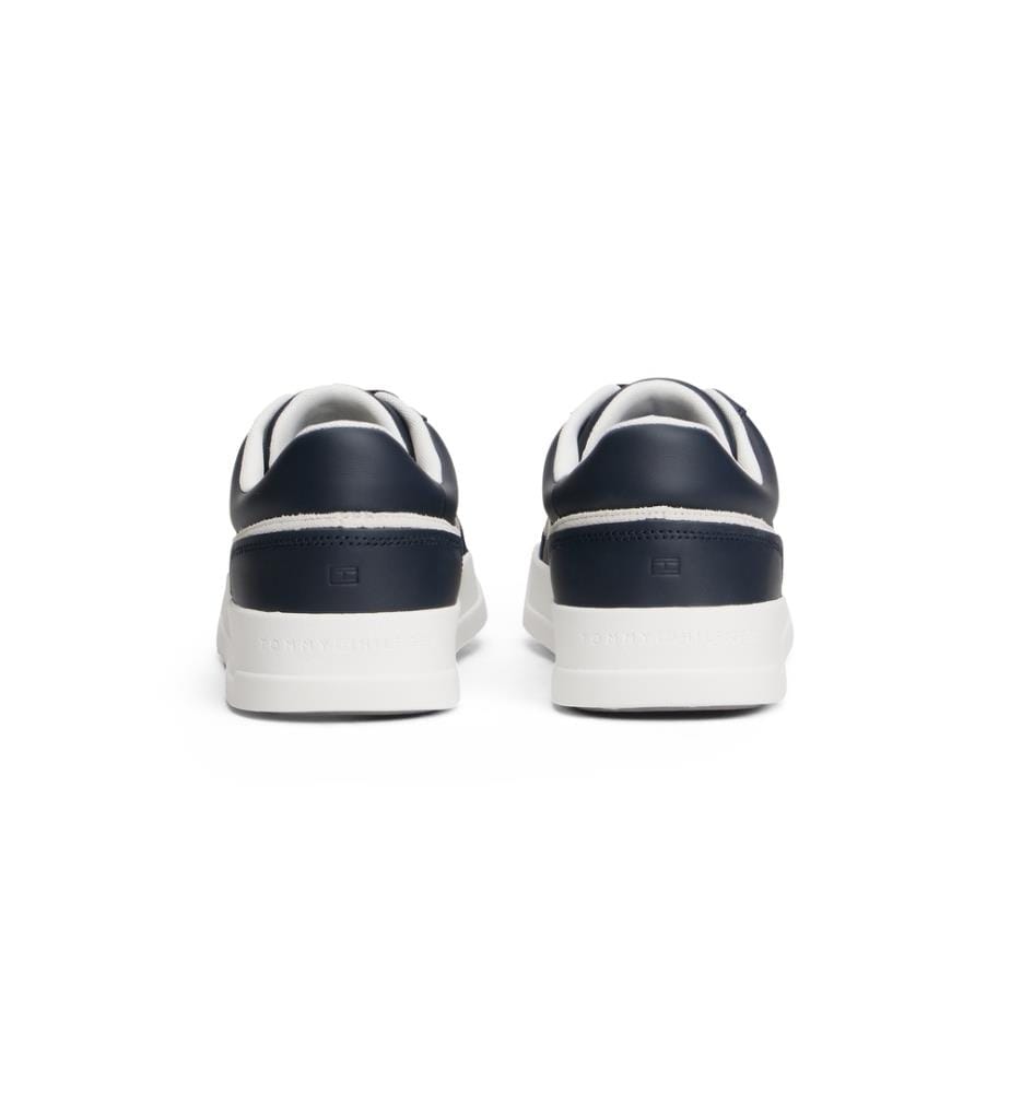 Niedrige kurze Sneakers aus Leder mit gemischten Texturen - Marine