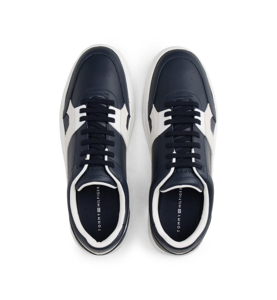Niedrige kurze Sneakers aus Leder mit gemischten Texturen - Marine