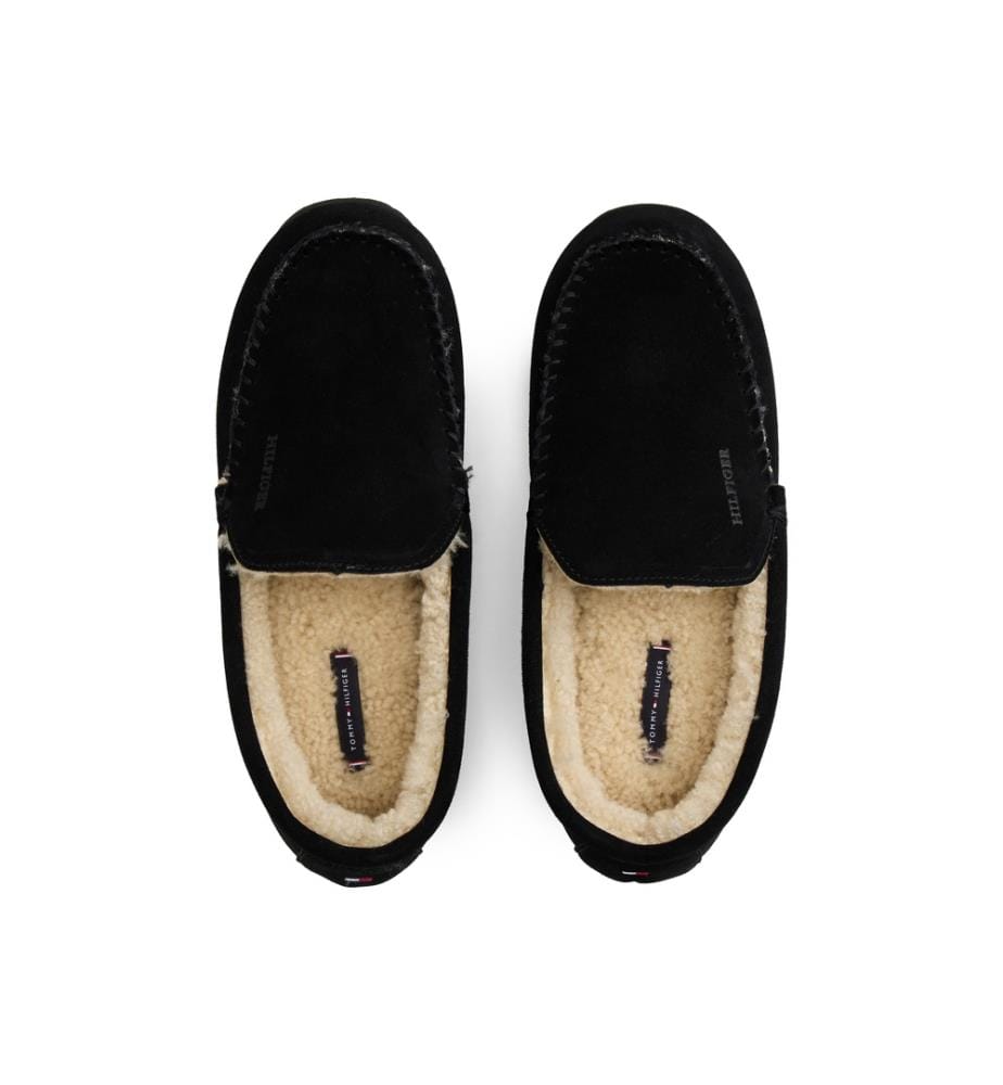 Pantofole in pelle scamosciata ripiena - nero
