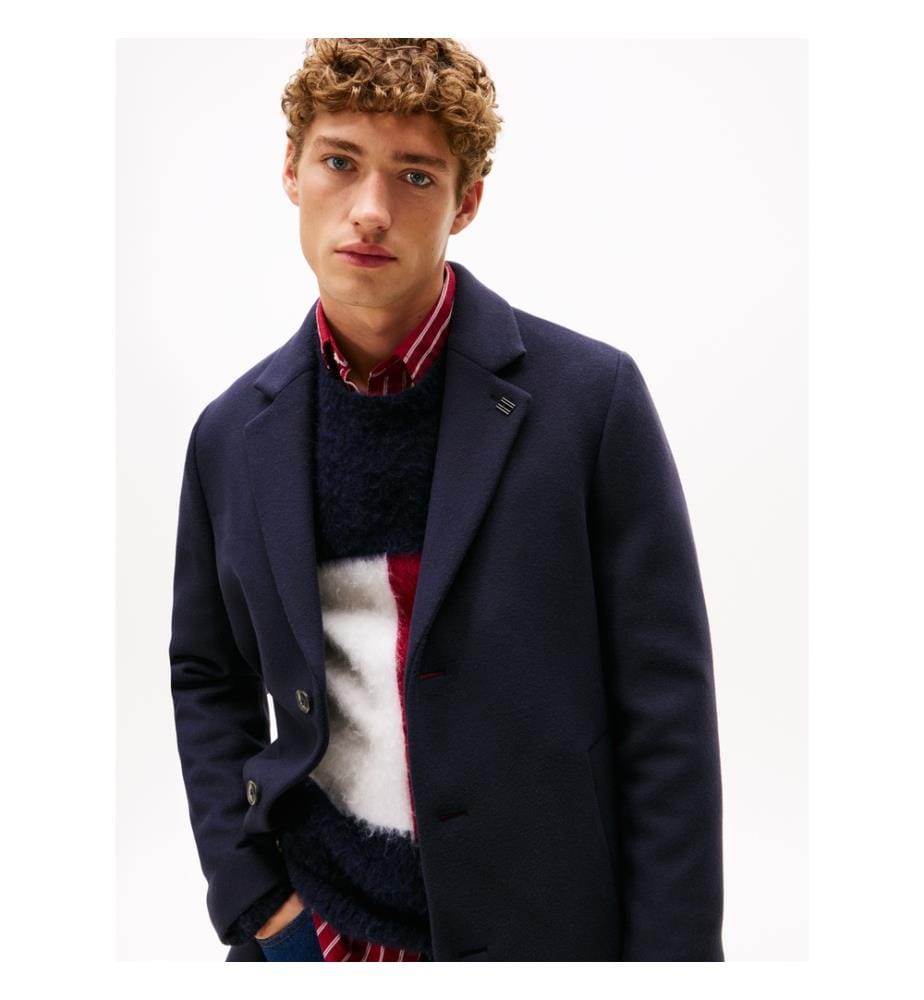 Gerader Mantel Smart Casual aus Wollgemisch - Marineblau