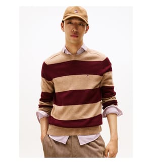 Pullover aus reiner Lammwolle - Beige & Bordeaux
