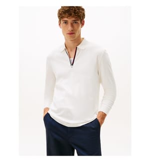 Interlock-Poloshirt mit Reissverschluss - Creme