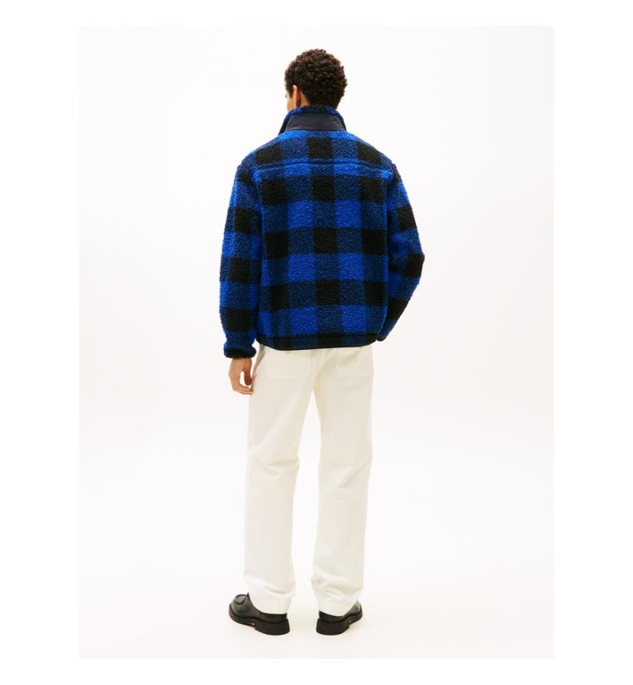 Karierter Fleecepullover - Blau