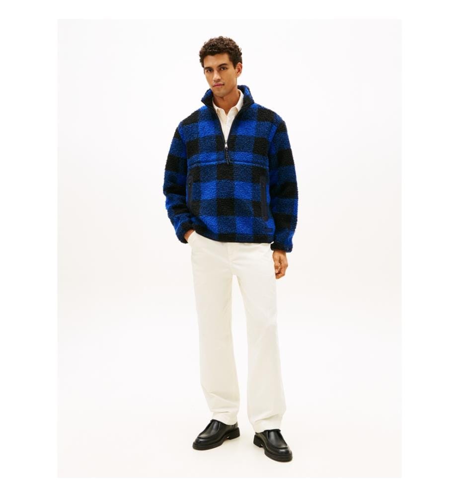 Karierter Fleecepullover - Blau
