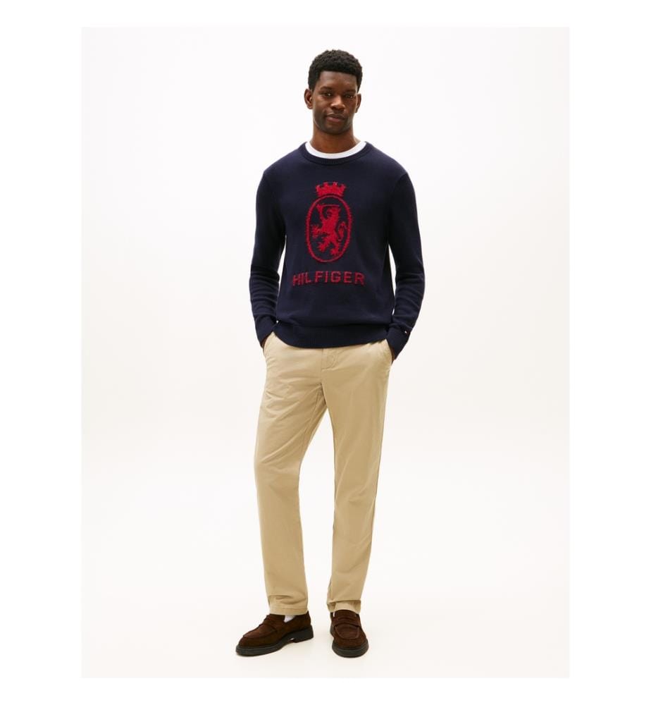 Intarsia Pullover Mit Th Wappen - Marineblau