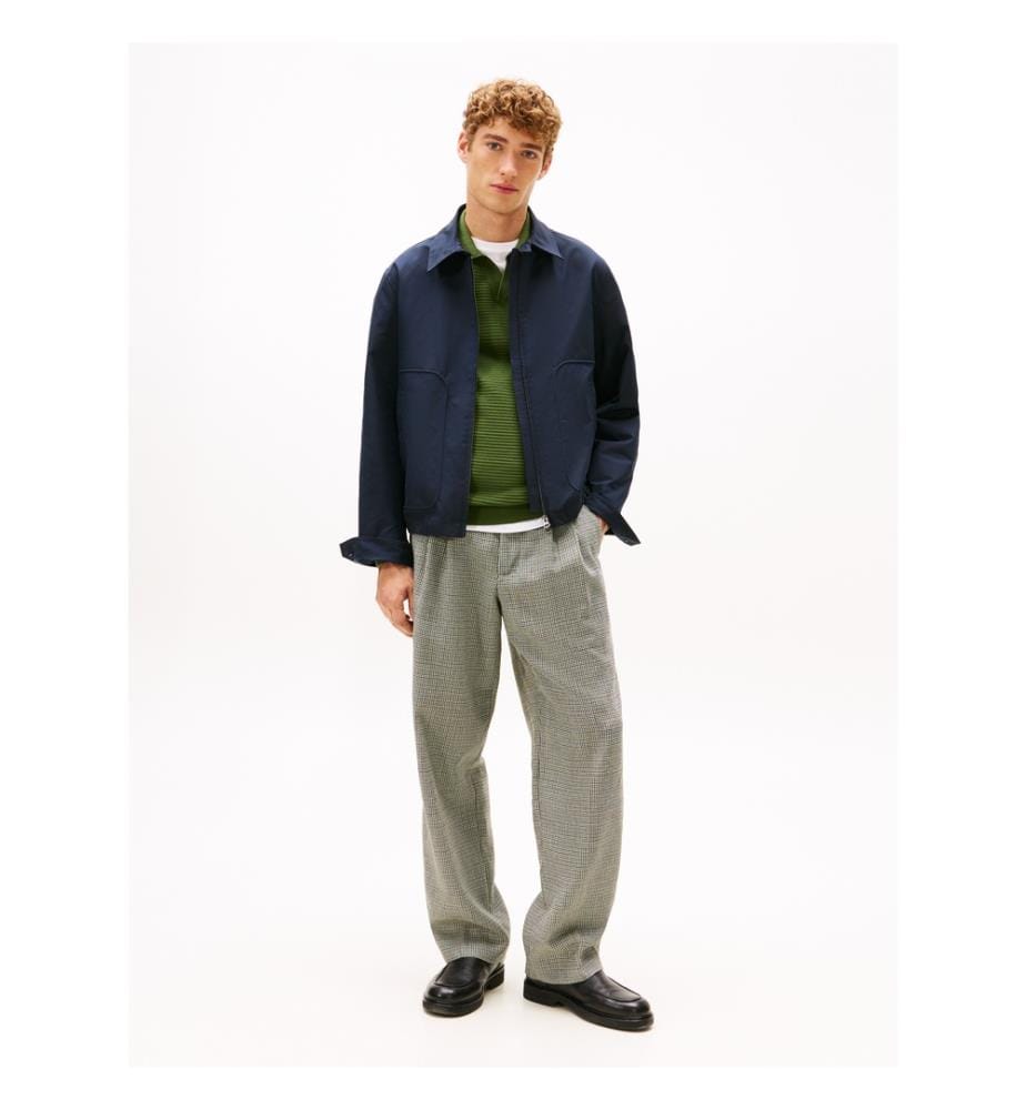 Blouson stretch à doublure tartan et écusson logo - Bleu marine