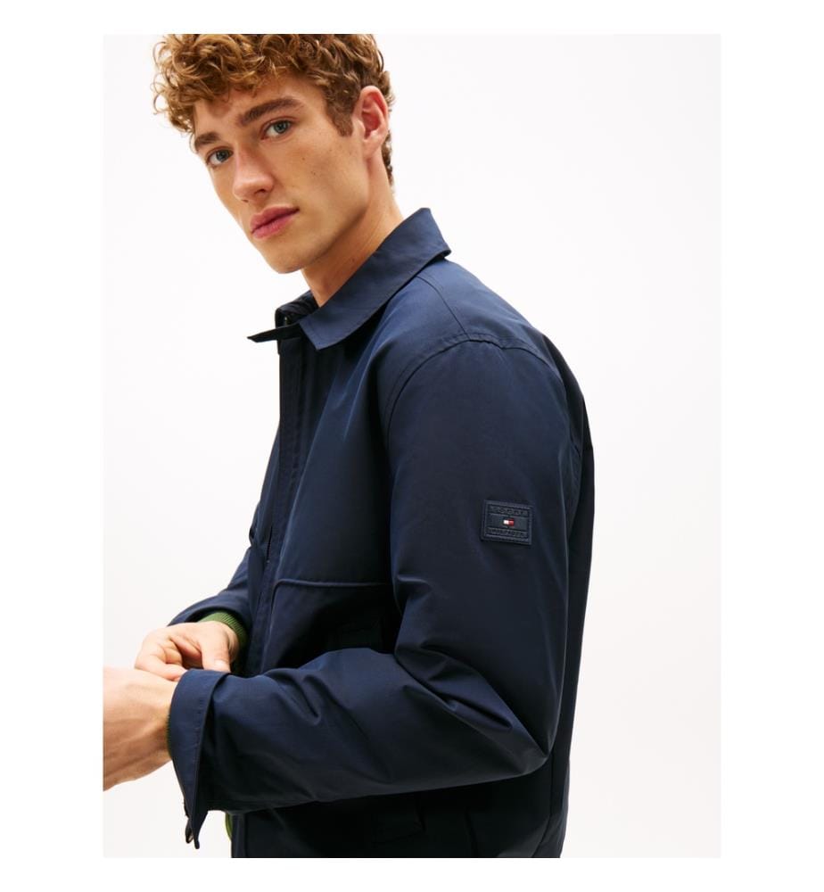 Blouson stretch à doublure tartan et écusson logo - Bleu marine