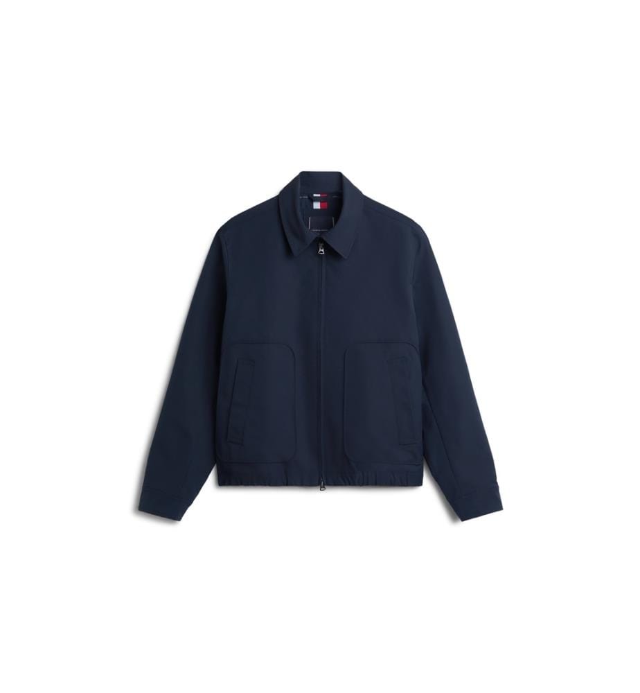 Blouson stretch à doublure tartan et écusson logo - Bleu marine