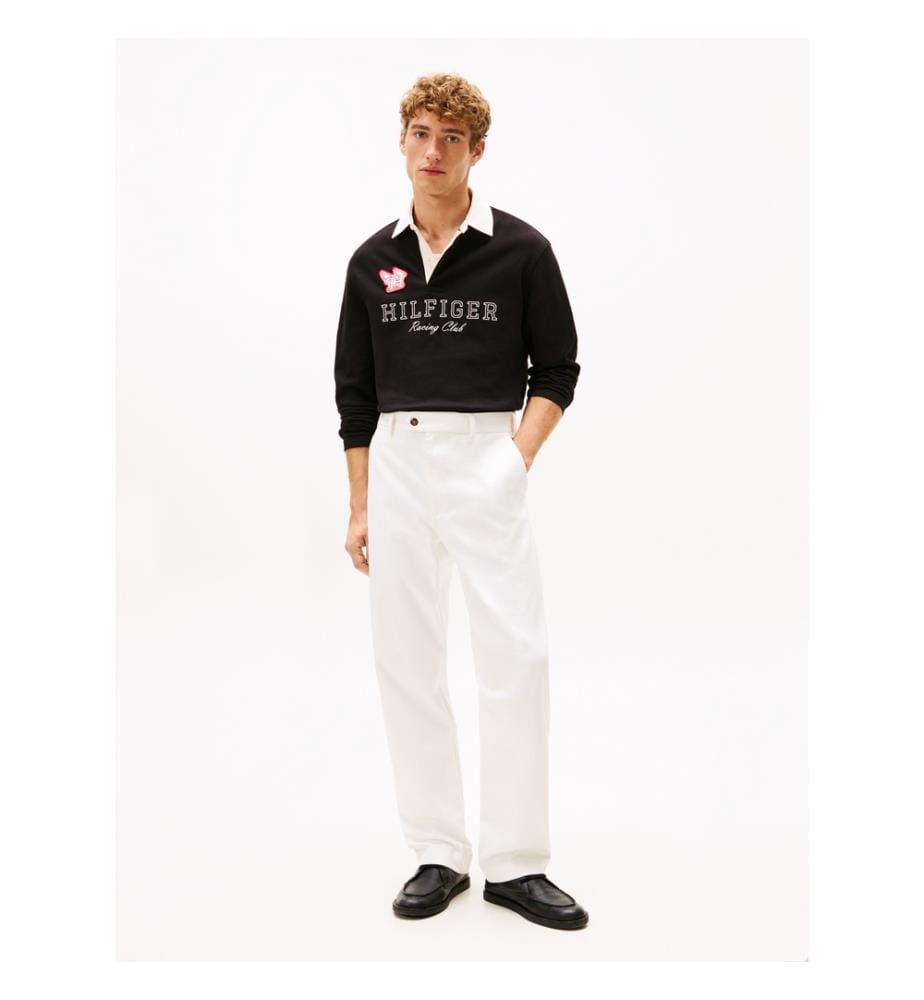 Rugby-Poloshirt Langarm Athleisure - Schwarz
