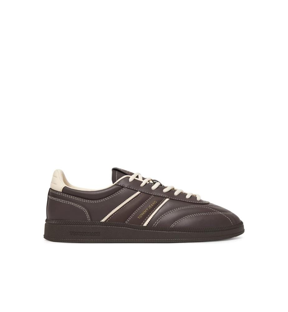 Baskets Basses Greenwich Topstitch en Cuir - Marron