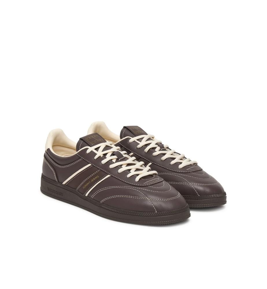 Baskets Basses Greenwich Topstitch en Cuir - Marron