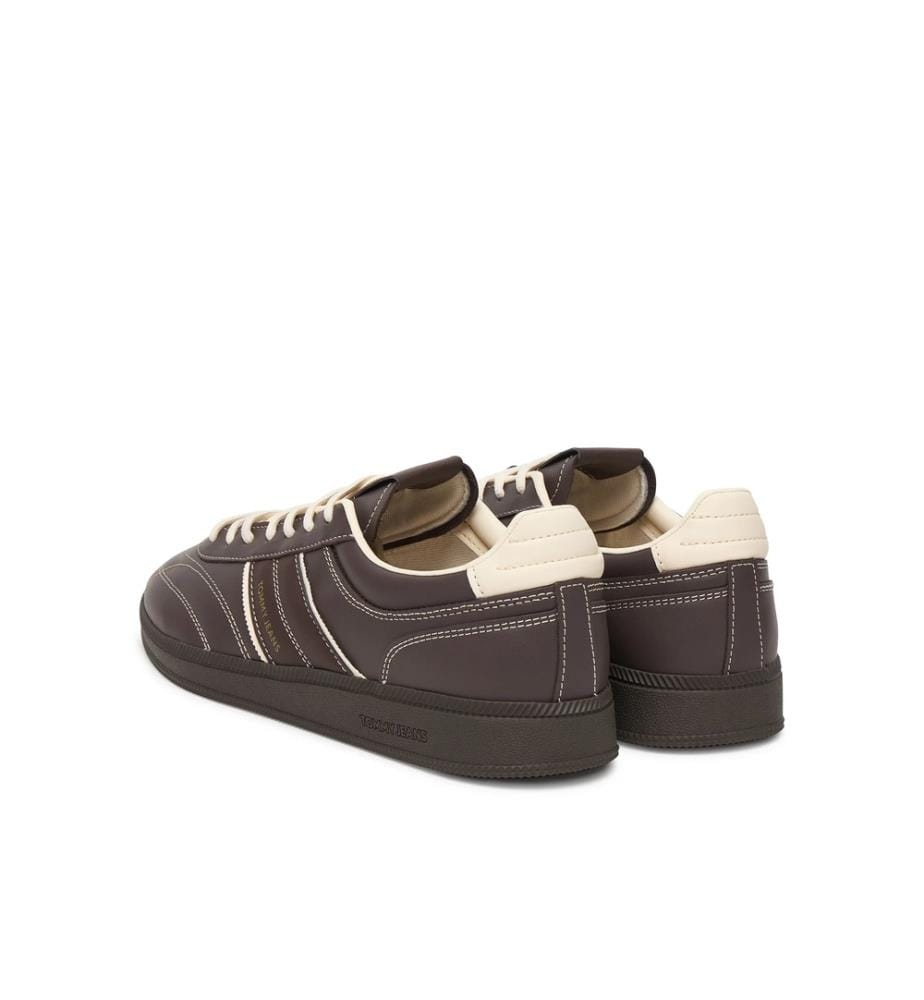 Baskets Basses Greenwich Topstitch en Cuir - Marron