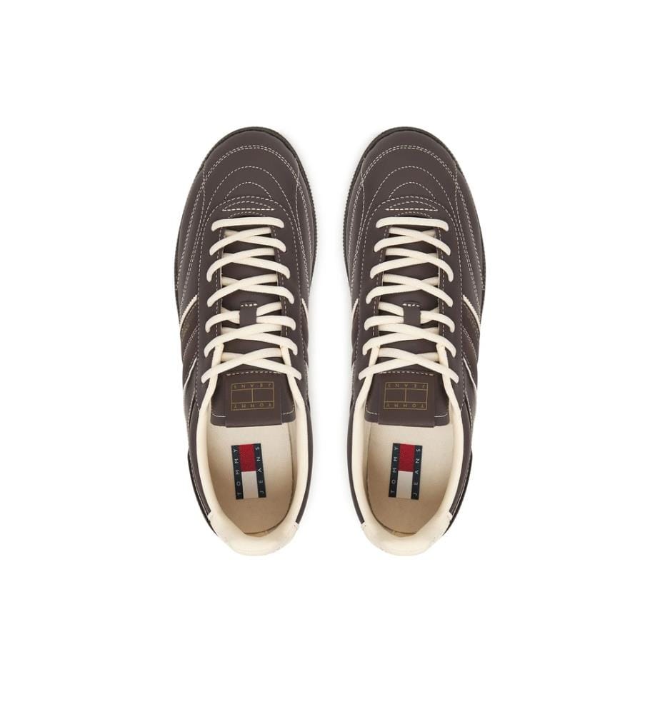 Baskets Basses Greenwich Topstitch en Cuir - Marron
