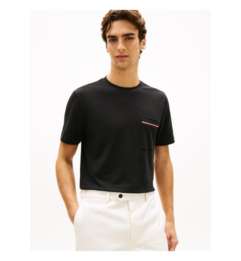 T-Shirt Global Stripe Piqué Poche - Noir