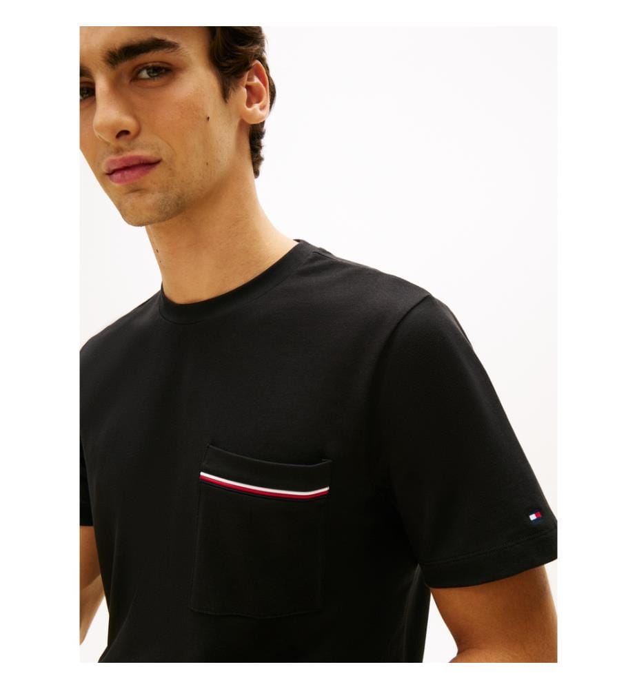 T-Shirt Global Stripe Piqué Poche - Noir