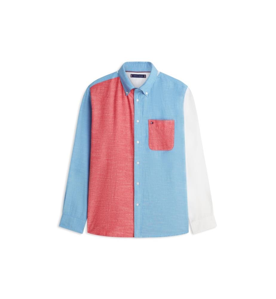 Chambray-Hemd Farbblock-Design - Rot Chambray Farbblock-Design