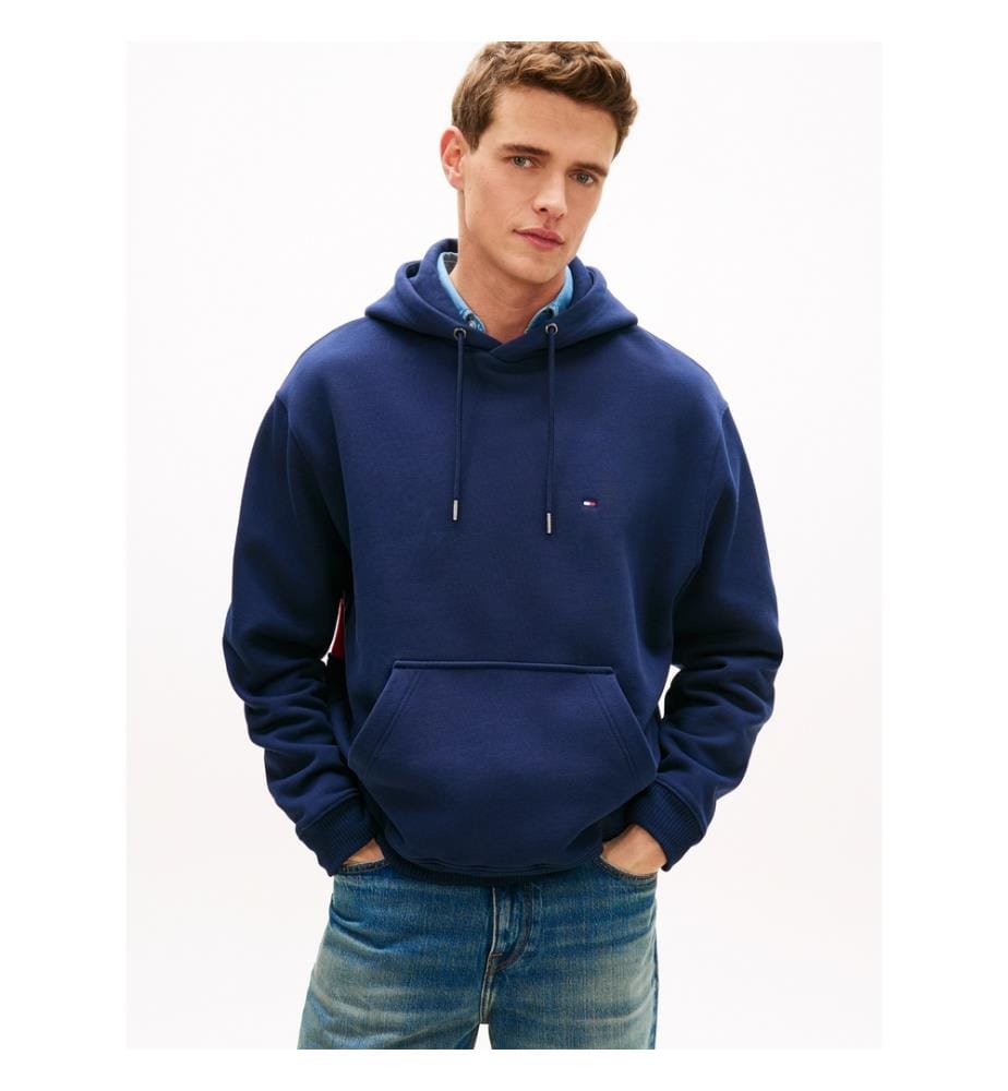 Kapuzen-Sweatshirt lockerer Passform mit Rücken-Flagge aus Terry - Dunkelblau