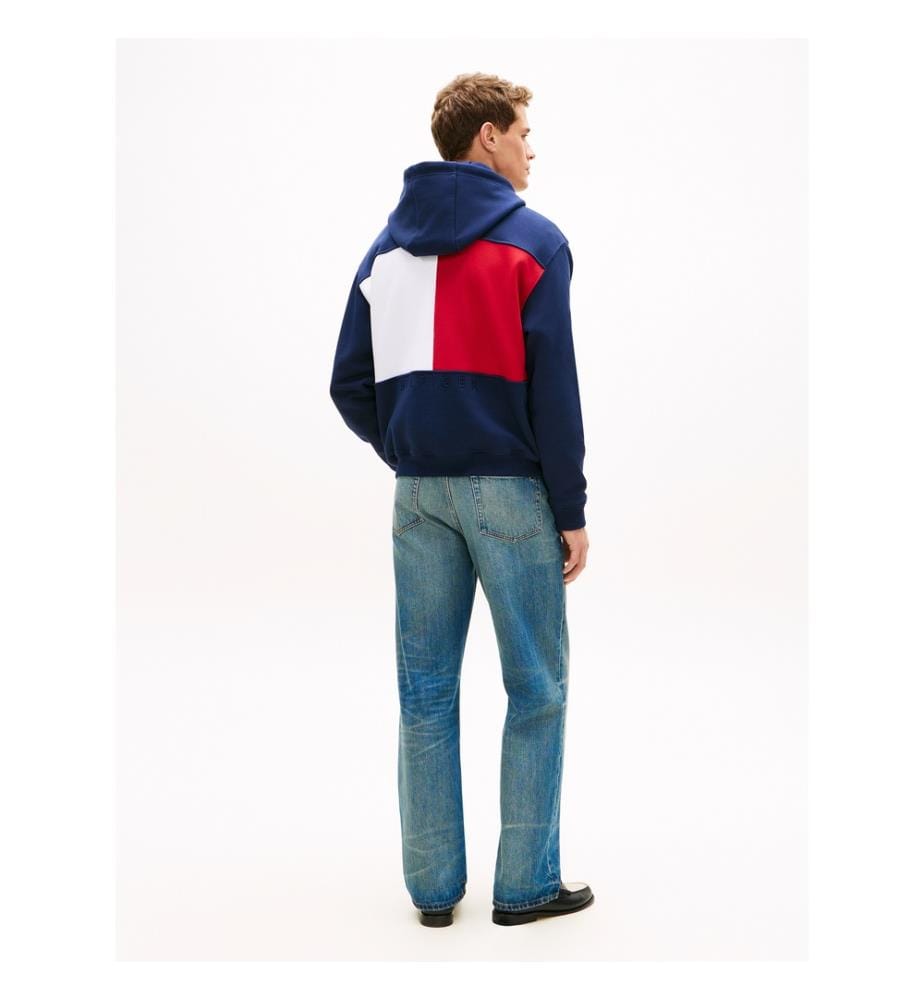 Kapuzen-Sweatshirt lockerer Passform mit Rücken-Flagge aus Terry - Dunkelblau