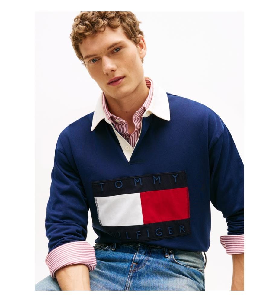 Rugby-Sweatshirt mit grossem Flaggenlogo – Helles Navyblau
