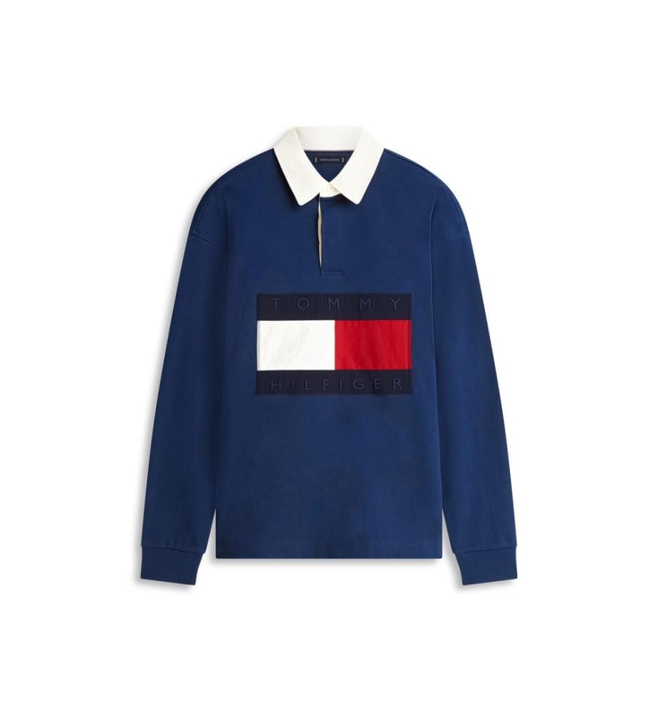 Rugby-Sweatshirt mit grossem Flaggenlogo – Helles Navyblau