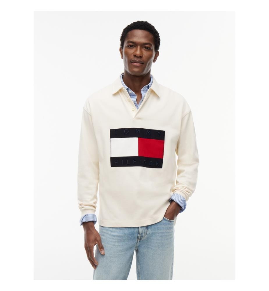 Rugby-Sweatshirt mit grossem Flaggenlogo - helles Marineblau
