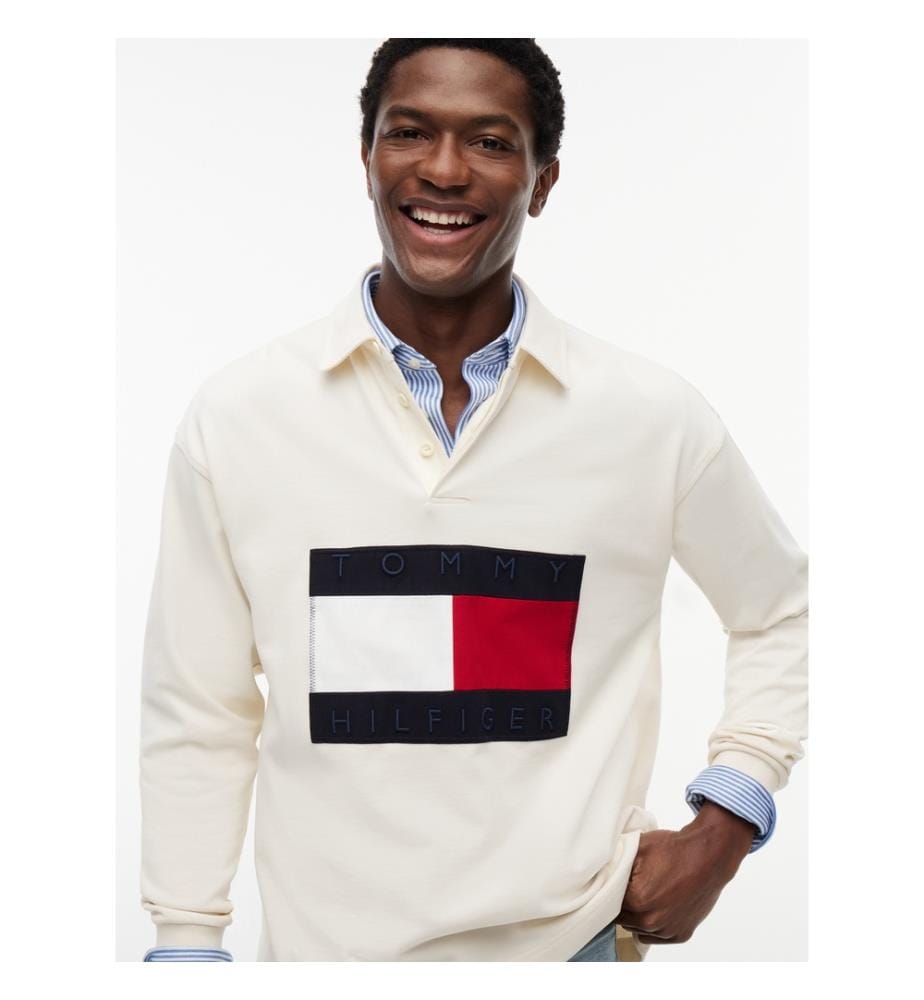 Rugby-Sweatshirt mit grossem Flaggenlogo - helles Marineblau