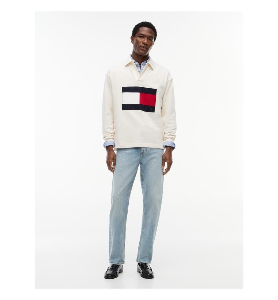 Rugby-Sweatshirt mit grossem Flaggenlogo - helles Marineblau
