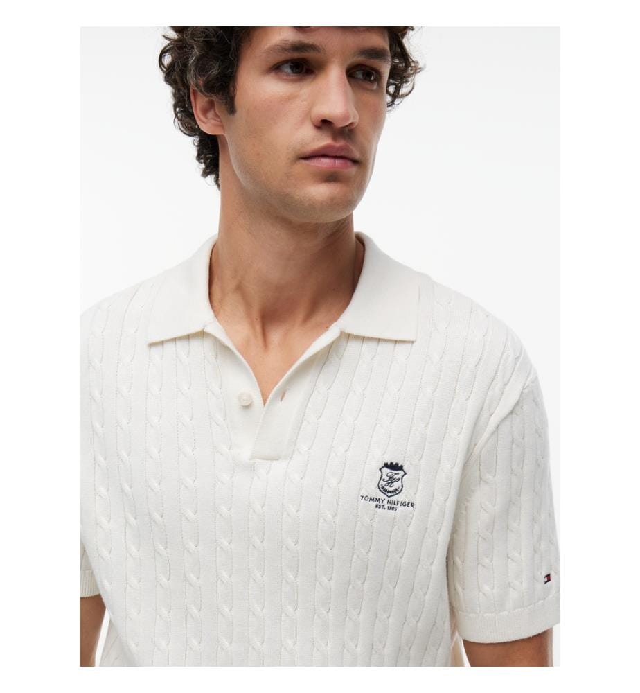 Polo à manches courtes en maille câblée - Crème