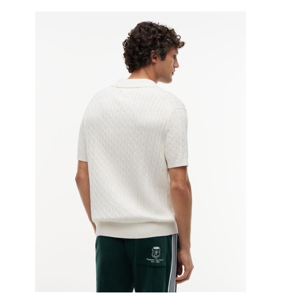 Polo à manches courtes en maille câblée - Crème