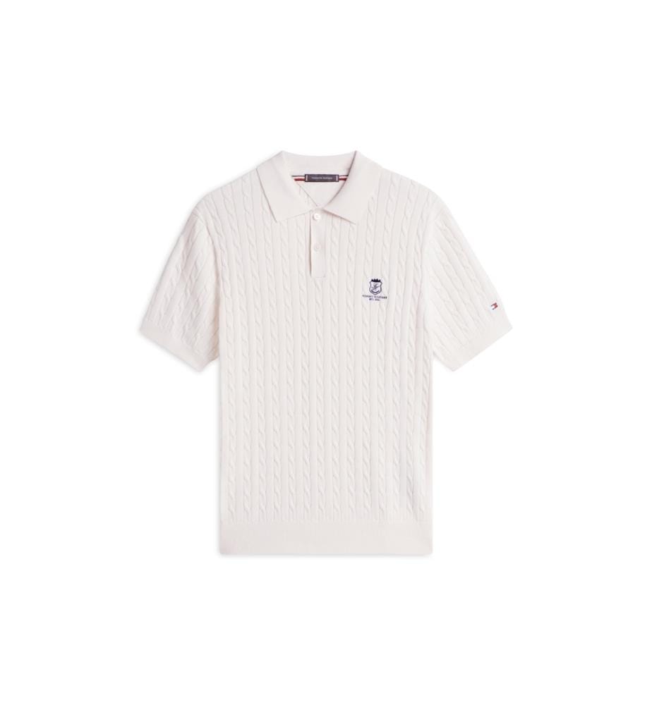Polo à manches courtes en maille câblée - Crème