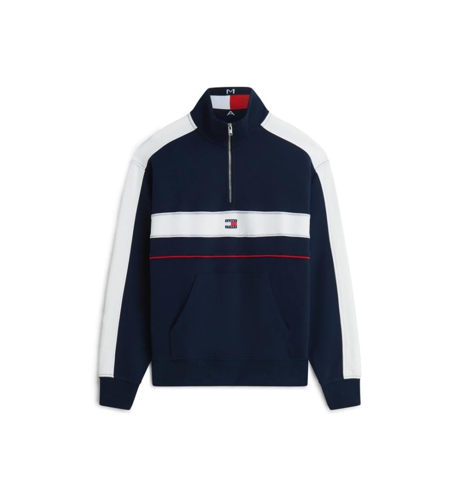 Color-Block Zip-Up Sweatshirt - Navy and White