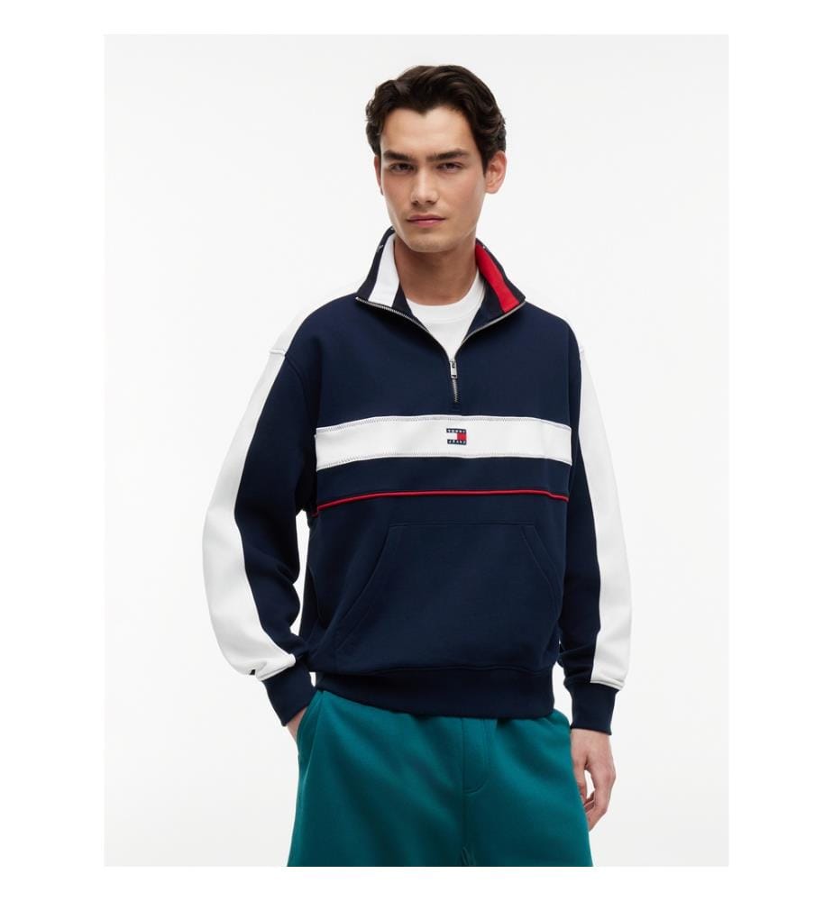 Color-Block Zip-Up Sweatshirt - Navy and White