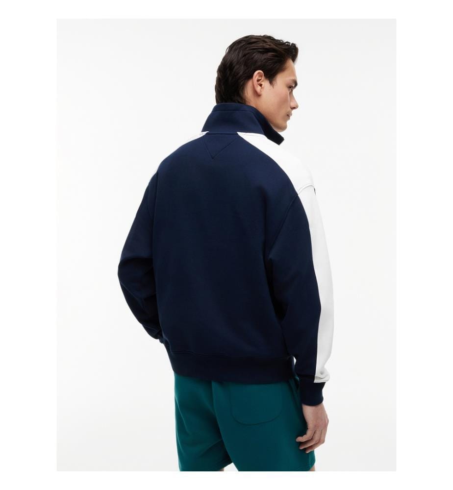 Color-Block Zip-Up Sweatshirt - Navy and White