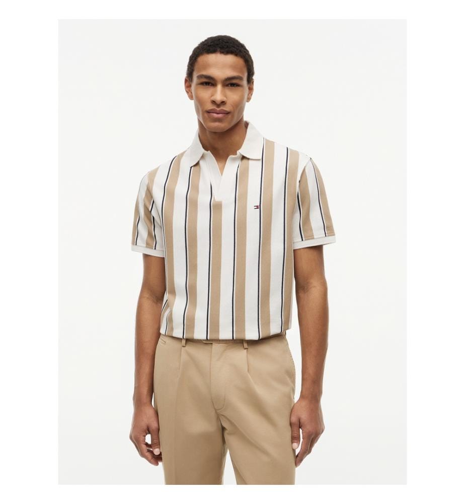 Polo en Crêpe - Beige et Blanc