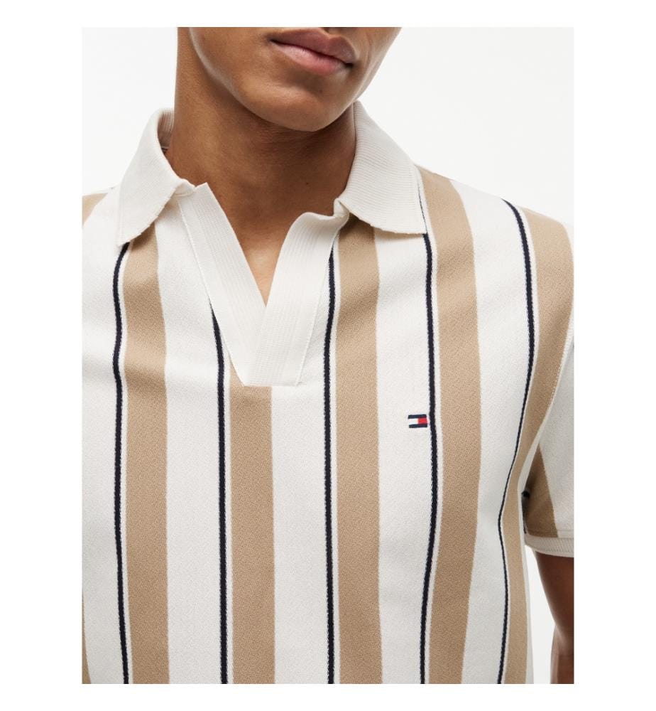 Polo en Crêpe - Beige et Blanc