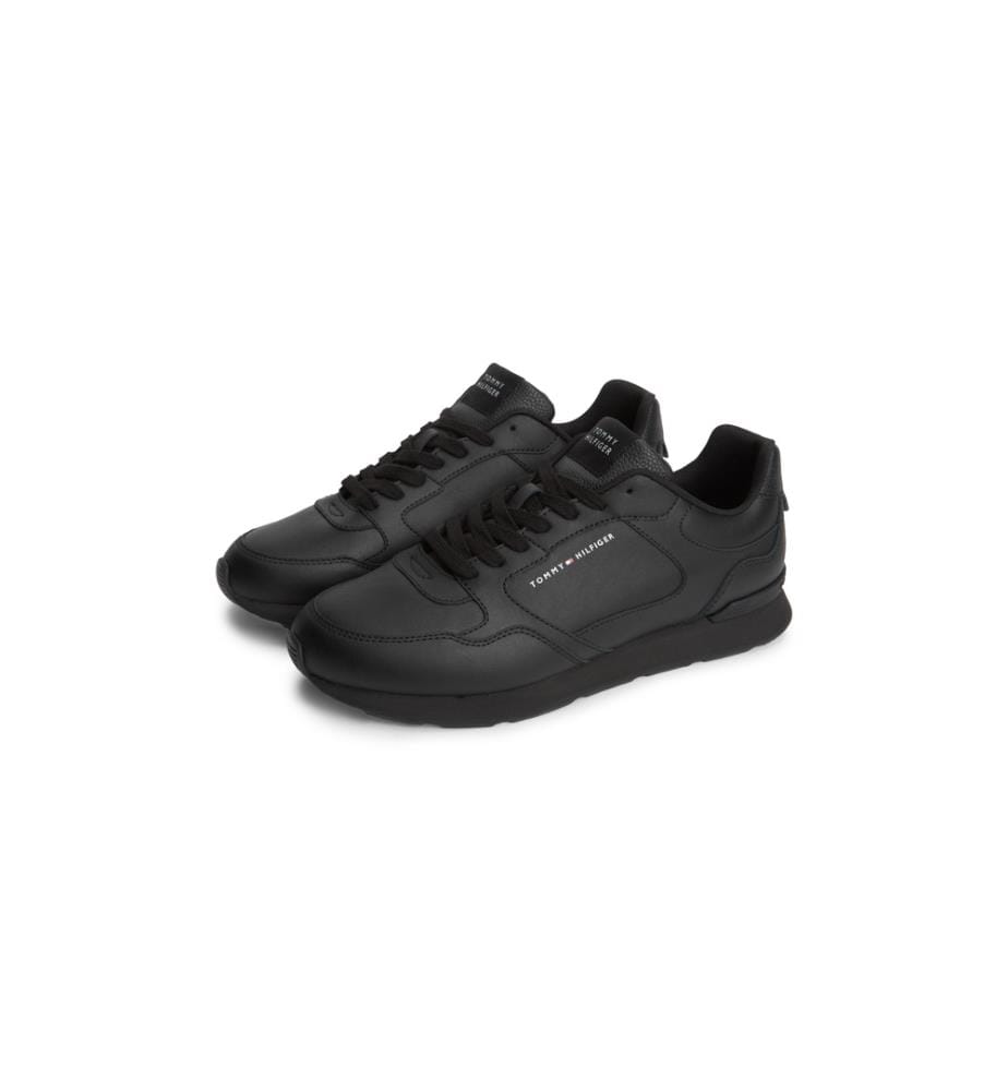 Baskets légères à logo avec cuir - Noir