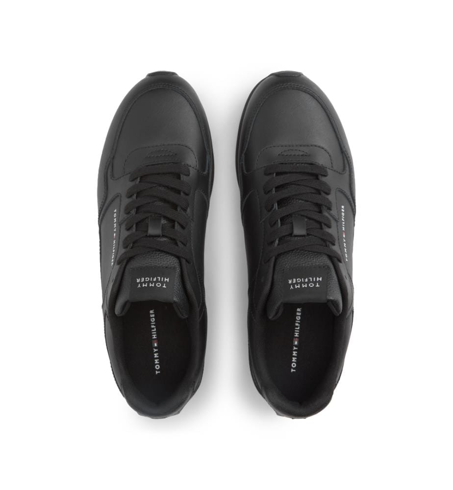 Baskets légères à logo avec cuir - Noir