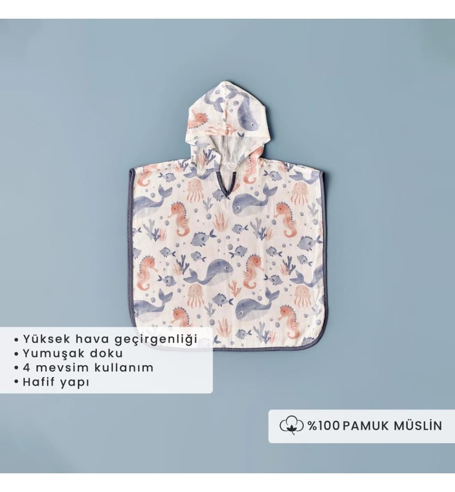 Navy-print poncho, 60 x 60 cm – Multicoloured