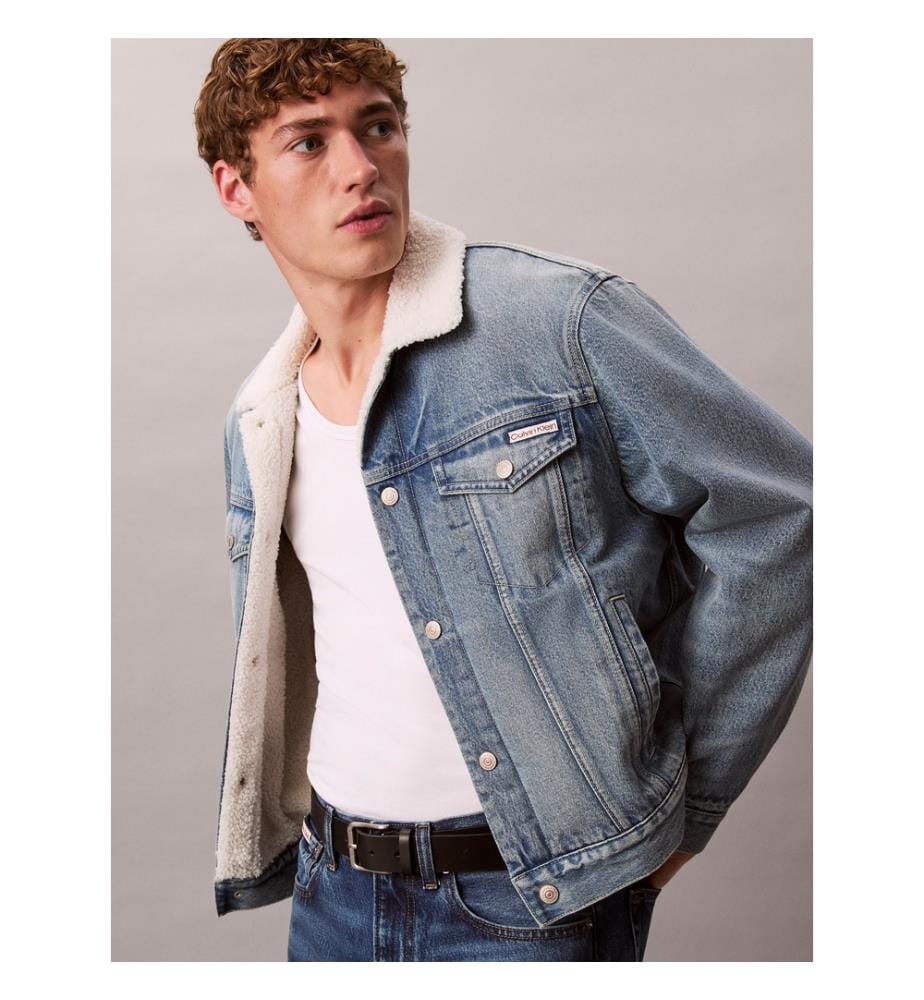 90er Jahre Sherpa-Truckerjacke - Jeans / Blau